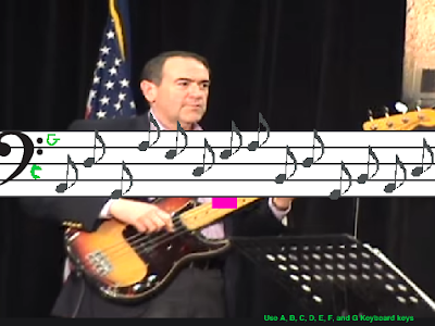 Mike Huckabee bass guitar staff music sheet minigame game The Wonderful 1237