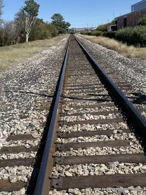 train tracks into and out of Marfa in West Texas