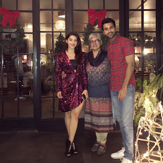 Mehreen Pirzada in Maroon Dress with Cute and Lovely Smile with Family