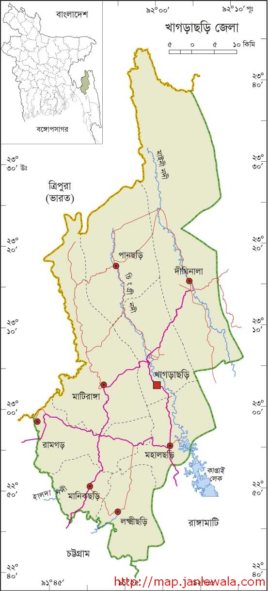 খাগড়াছড়ি জেলা মানচিত্র, চট্টগ্রাম বিভাগ, বাংলাদেশ