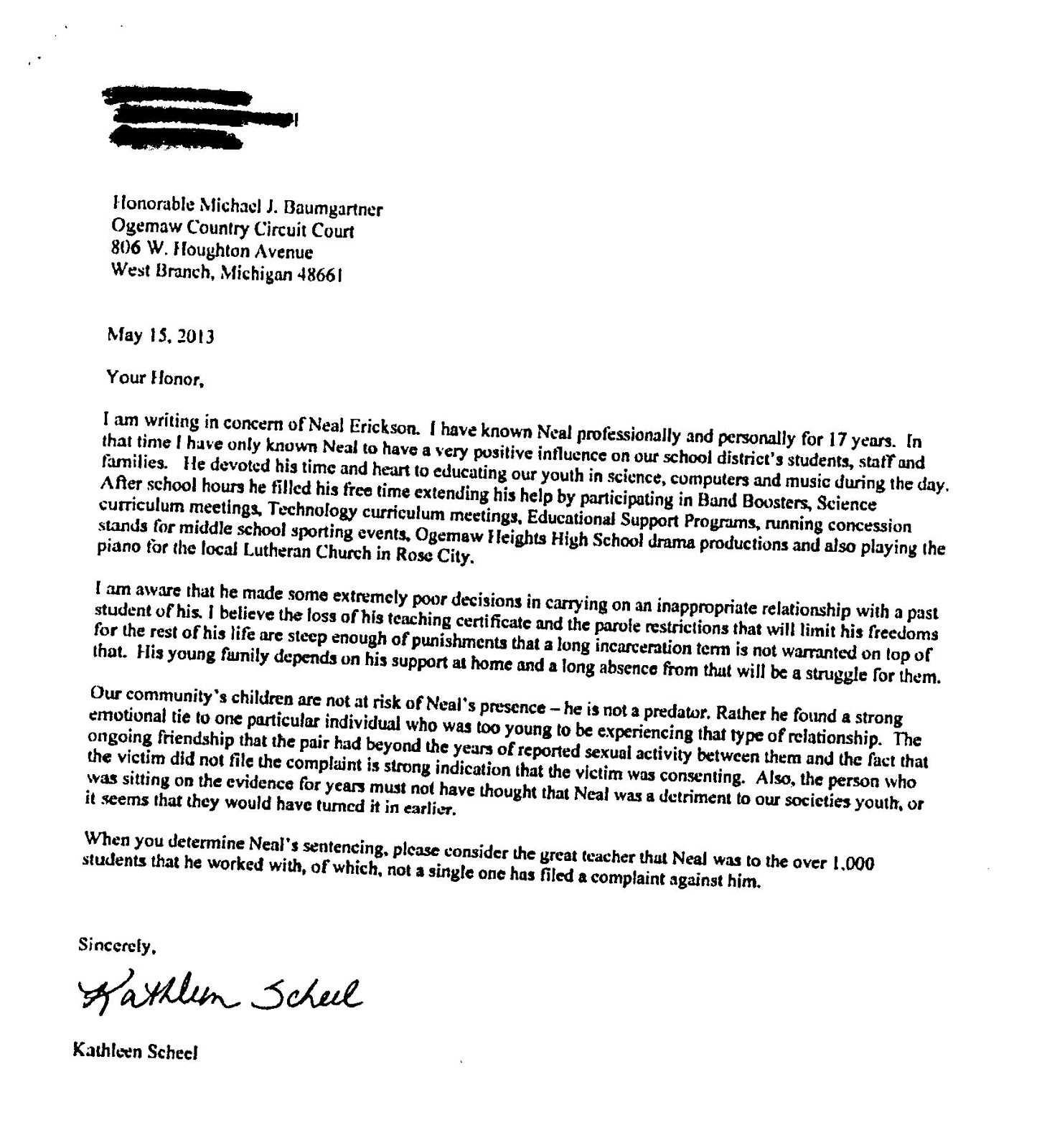 Leniency Letters from West Branch Rose City Teachers