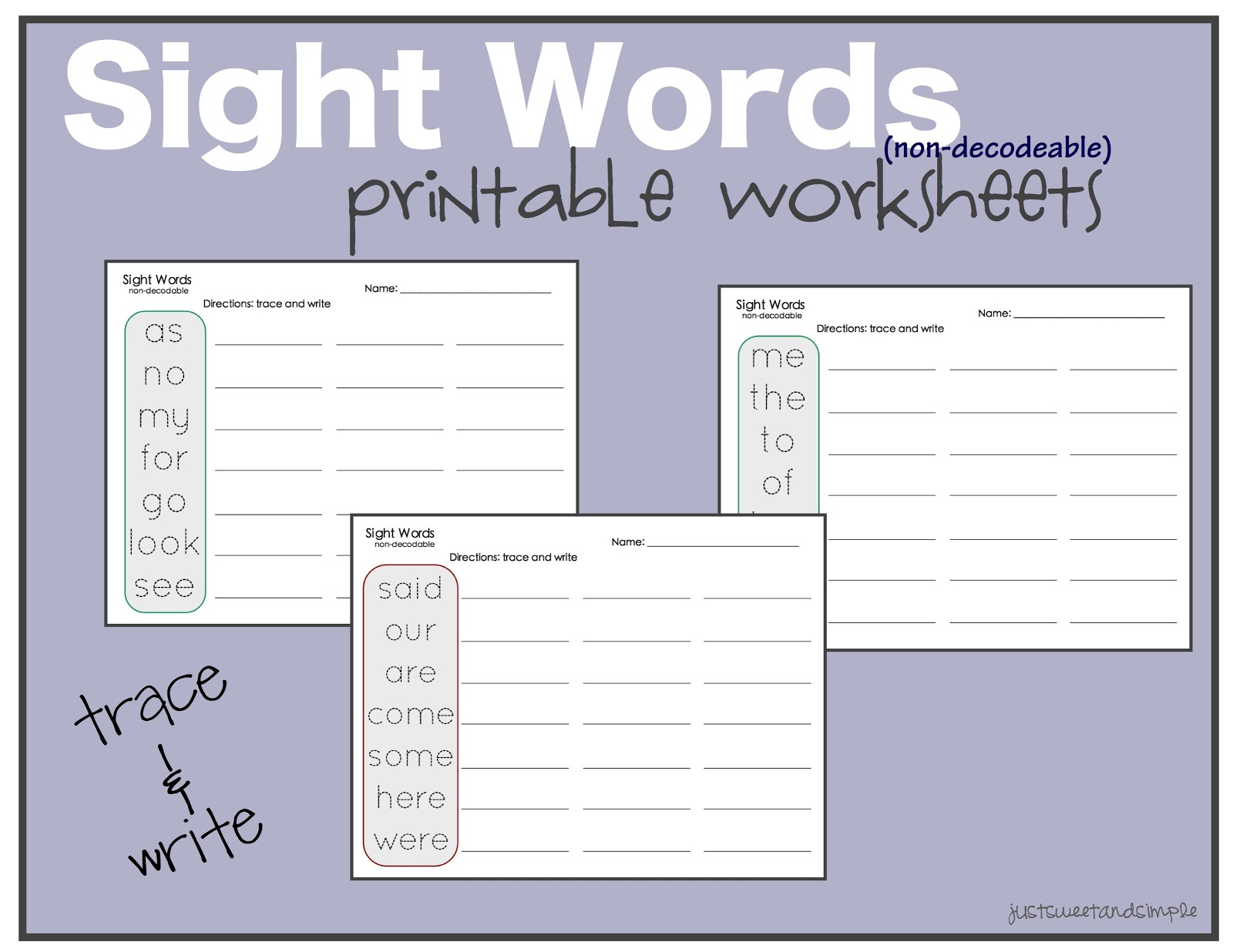 Preschool Practice Sight Word Practice Worksheets