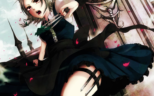    Girl Dark Green Dress Throwing Knife Anime HD Wallpaper Desktop PC Background 