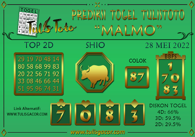 Prediksi Togel MALMO TULISTOTO 28 MEI 2022