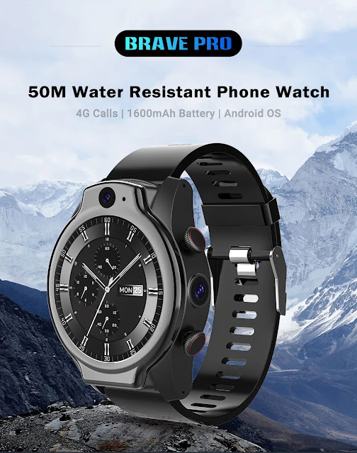 Rogbid Brave Pro 4G LTE Global Smart Watch Phone 1600mAh 1.69 inch Touch Screen Dual Camera 8.0+13.0MP GPS IP68 Waterproof Diving Smartwatch