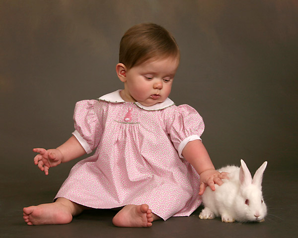 baby photography with white easter bunny