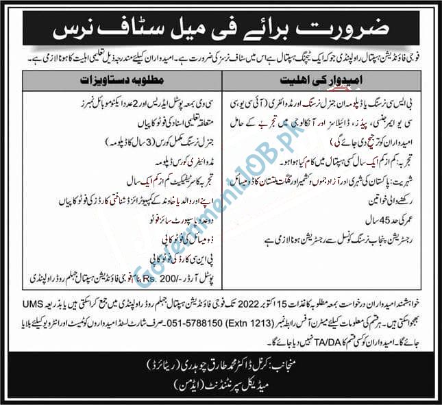 Fauji Foundation Hospital (FFH) Lahore Jobs 2022 – Staff Nurses Faculty