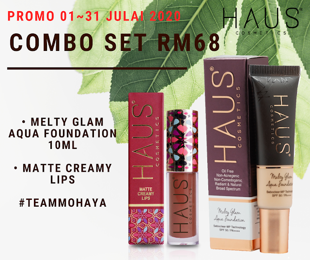 SET COMBO SIMPLE HAUS COSMETICS FOUNDATION + LIPMATTE PROMOSI RM68.     Combo simple ni adalah gabungan Aqua Foundation ➕ Lipmatte yang akan membuatkan kulit wajah uolls look simple tapi sempurna, tidak bercapuk dan full coverage lagi     Melty Glam Aqua Foundation adalah:  💧water based  💧sesuai untuk kulit orang Asia  💧tekstur yang ringan dan mudah disapu  💧kaya dengan bahan treatment kulit wajah  💧mengandungi bahan terunggul : Seboclear MP  💧berfungsi sebagai sunscreen dan sunblock     Nak mekap tahan lama dan tidak bercapuk. Apa kata korang guna melty glam aqua foundation ni.  Foundation ni juga mampu merawat kulit korang yang berjerawat, jeragat dan kulit kusam. Best kan? Ada dalam 7 code tona.     Matte Creamy Lips dengan menggunakan Anti-Crack Technology  ✔️ Ada 12 Code Warna :  💋 Leen 💋 Farah  💋 Tini 💋 Naja  💋 Huda 💋 Shiela  💋 Muna 💋 Lina  💋 Haza 💋 Nadia  💋 Murni 💋 Yuma     So jom ... jangan tunggu tunggu lagi