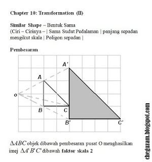 Nota Matematik Tingkatan 3  Bab 10 : Transformasi 