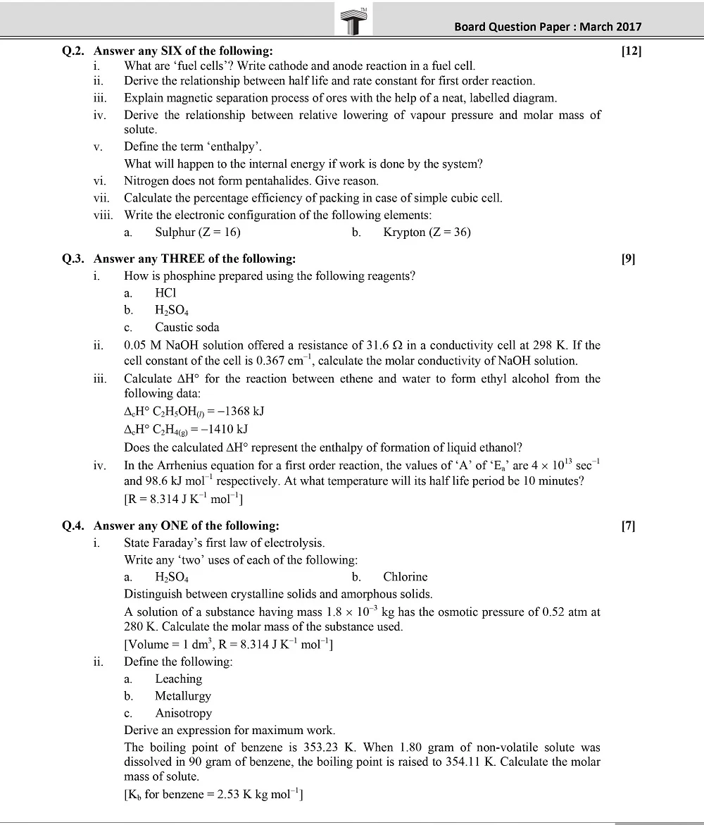 Board Chemistry Question Paper