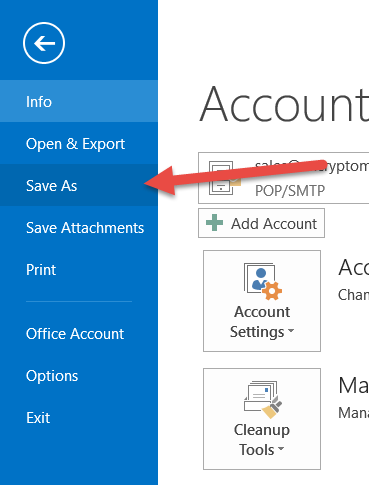 Save Outlook email as text.