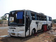 A Mercedes Benz multiaxle / triaxle luxury bus, run by Neeta Tours, . (neeta bus accident)