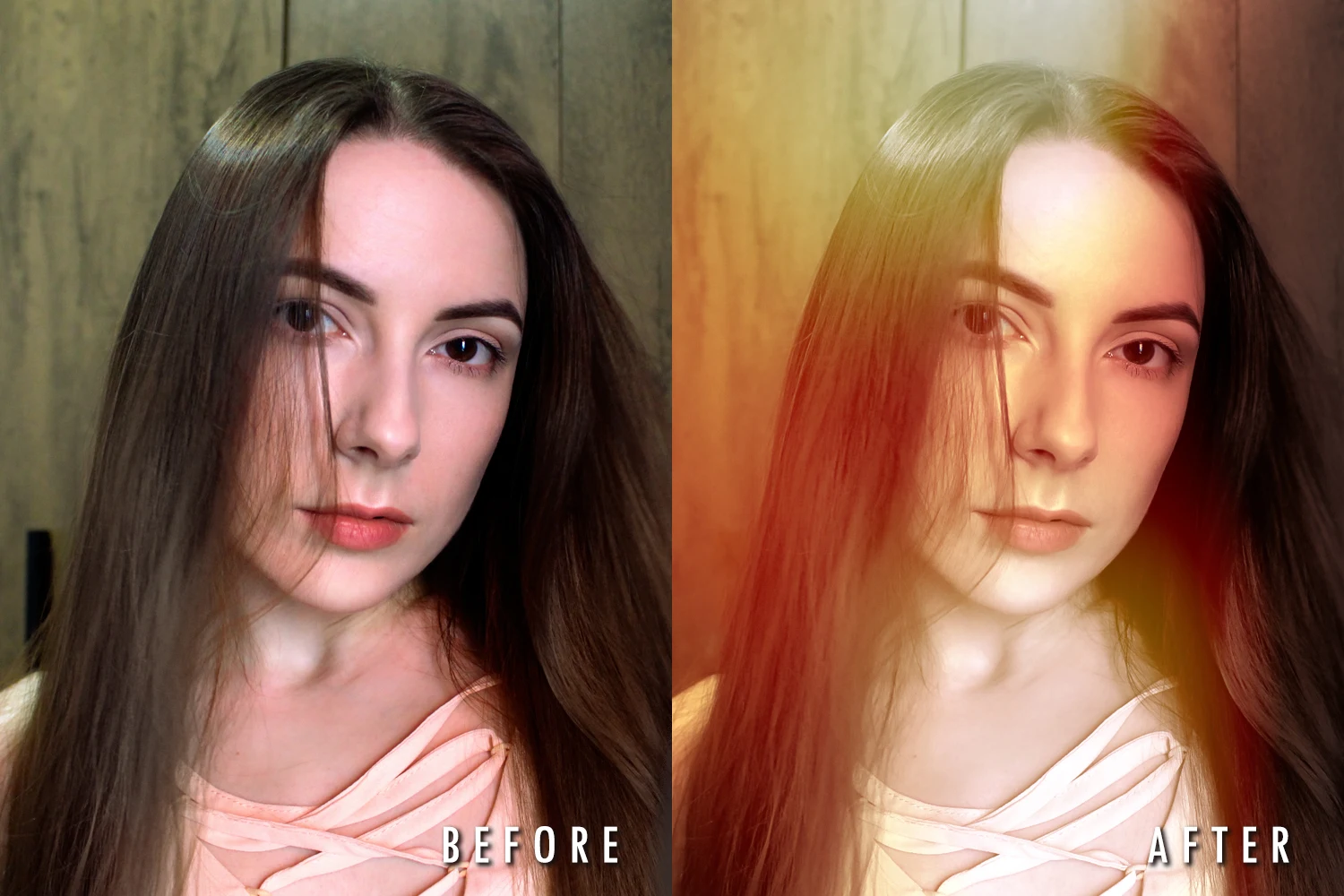 before and after retouching selfie