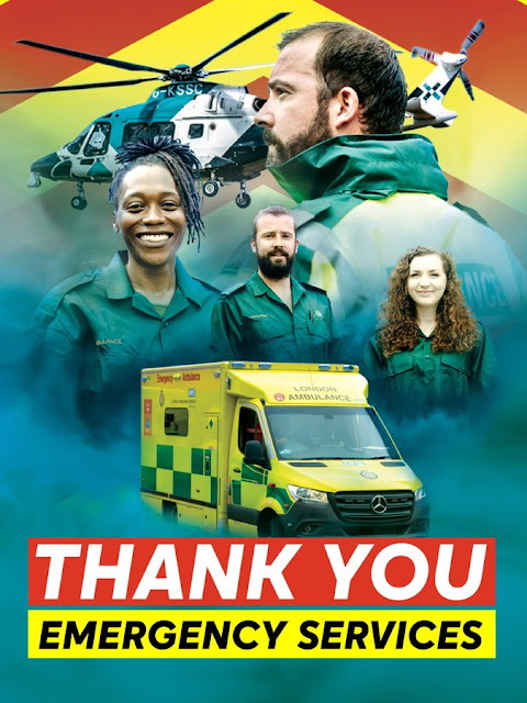 Thank you NHS text over images of NHS emergency workers including ambulance staff