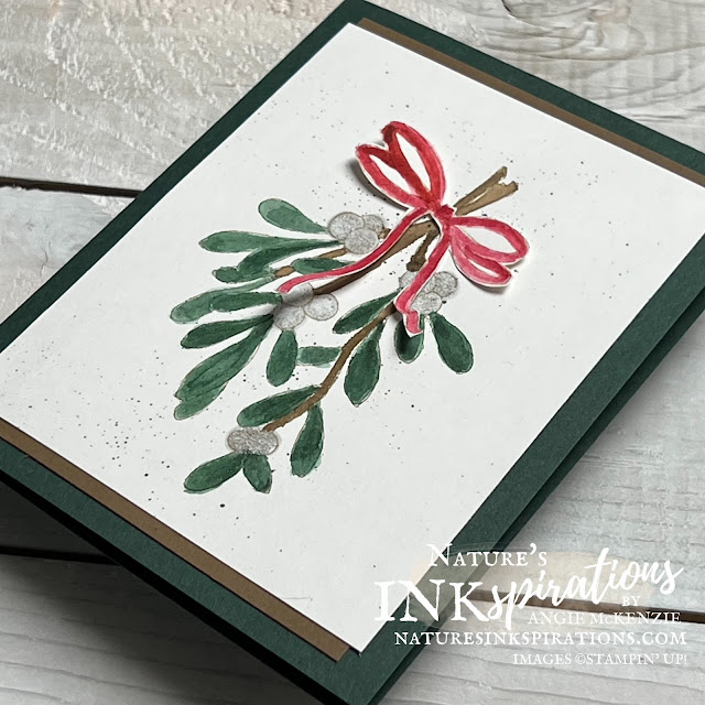 Watercolored Mistletoe Magic Christmas Card (angle) | Nature's INKspirations by Angie McKenzie