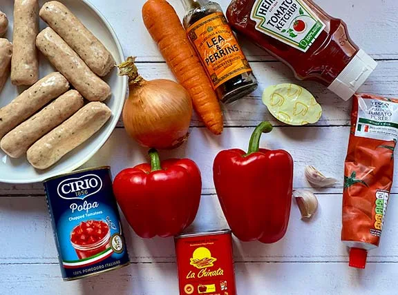 Sausage casserole ingredients.