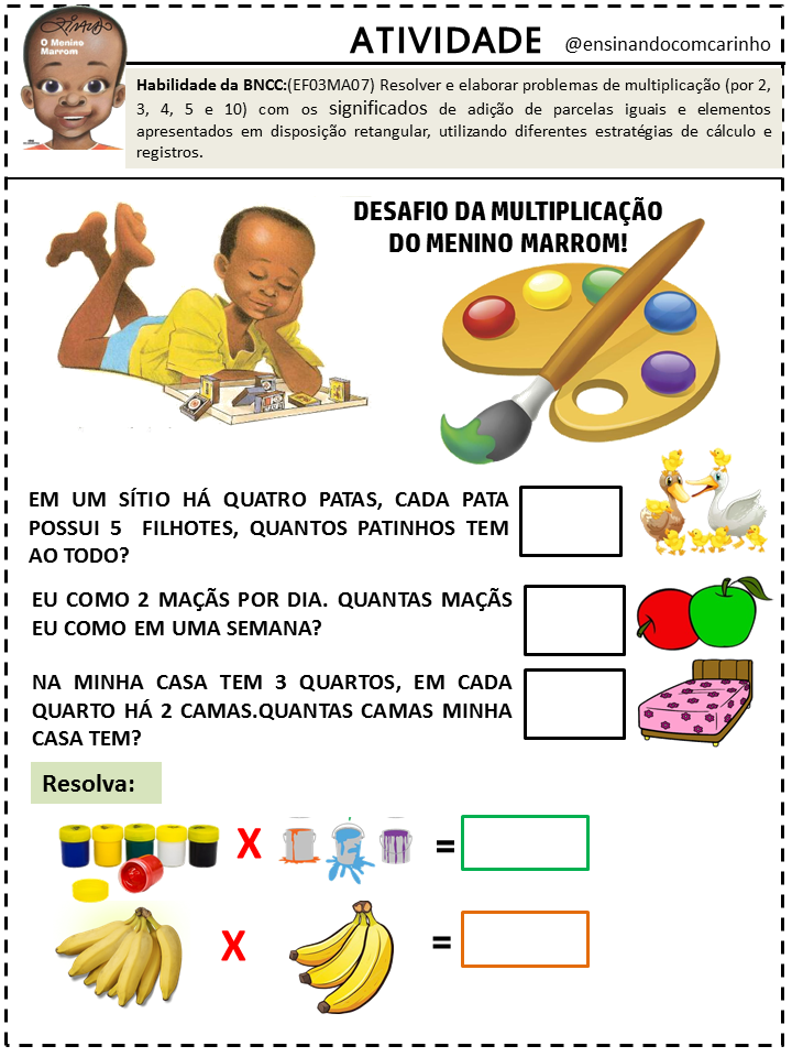 Atividades de matemática para trabalhar a história do menino marrom