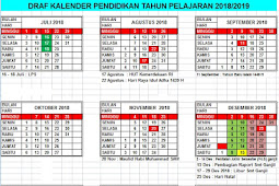 Kalender Pendidikan Tahun Pelajaran 2018/2019 TK/PAUD, SD/MI, SMP/MTs, SMA/MA, SMK Seluruh Indonesia