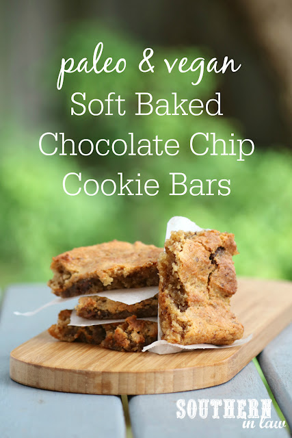 Paleo Vegan Soft Baked Chocolate Chip Cookie Bars Recipe – gluten free, grain free, healthy, vegan, soy free, sugar free, egg free, dairy free, paleo, clean eating recipe