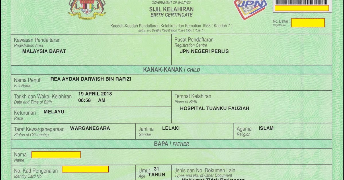 Contoh No Sijil Lahir Pada Surat Beranak