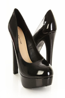 Black Patent Faux Leather Platform Pump Heels 