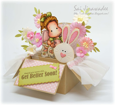Magnolia Tilda with Bunny Slippers in Bed Pop Up Box Card