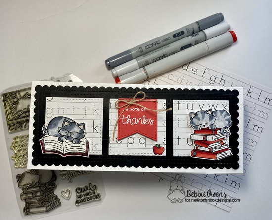 A note of thanks by Debbie features Classy Teachers, Newton's Book Club, & Slimline Frames & Windows by Newton's Nook Designs; #inkypaws, #newtonsnook, #catcards, #thankyoucards, #cardmaking