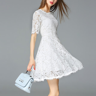 Short Sleeve Hollow Lace Mini Dress