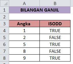 Bilangan ganjil dalam Excel