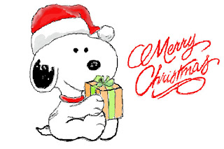 snoopy with Santa Claus hat smiling photo with merry Christmas letters