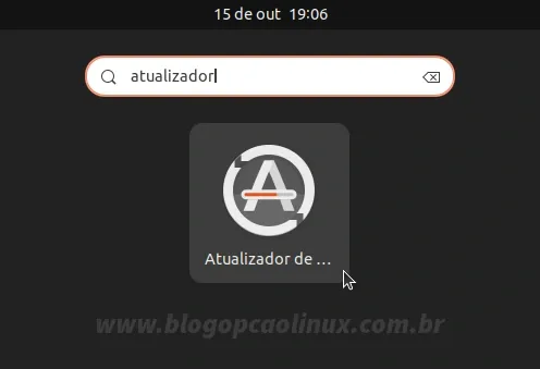 Pesquisando pelo Atualizador de Programas no Ubuntu 22.10
