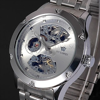 New Skeleton Analog Silver Mens Mechanical Automatic Wrist Steel Band Watch X71