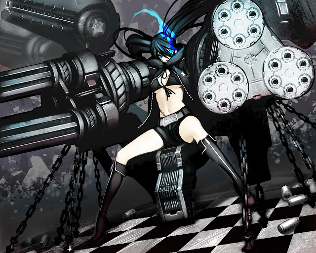   Black Rock Shooter Big Weapon Guns Bullet Shell Blue Flame Chain Girl Female anime hd wallpaper desktop pc background 0011 