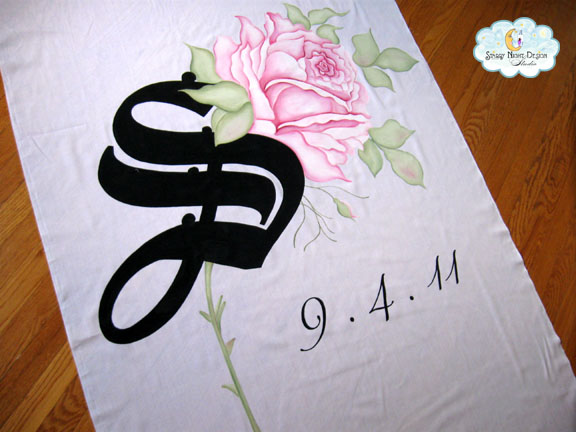  initial in black with a gorgeous fully detailed rose in shades of pink