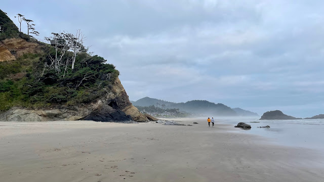 You and your sister walking on the beach at Hug Point.