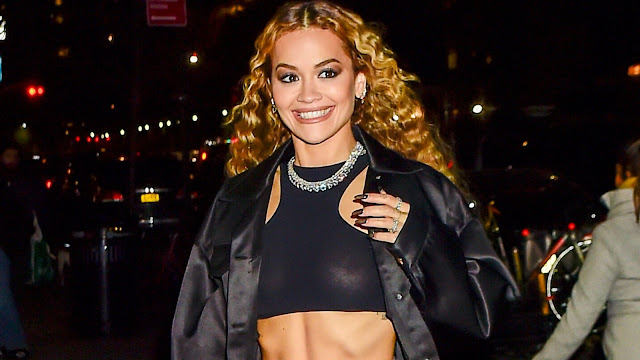 Rita Ora Braless Boobs and Nipples in Sheer Top Out in New York