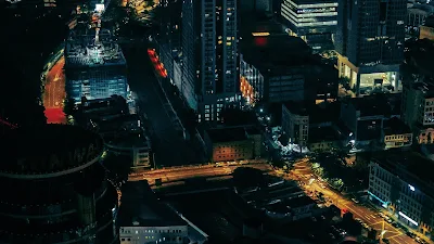 City, Metropolis, Night, Aerial View, Buildings