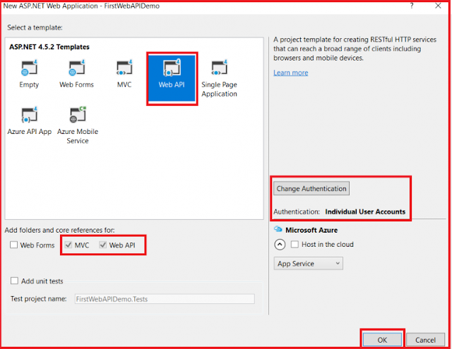 Creating Web API Application - Selecting Web API Template