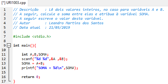 URI Online Judge | 1003 - Soma Simples. Resolução em C