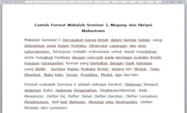 Contoh Format Makalah Seminar I, Magang dan Skripsi 