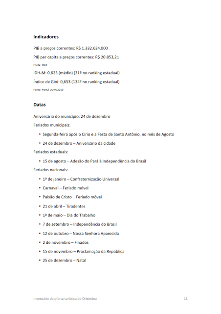 Inventário da oferta turística do Município de Oriximiná -  A.1. Informações básicas do município - 2014