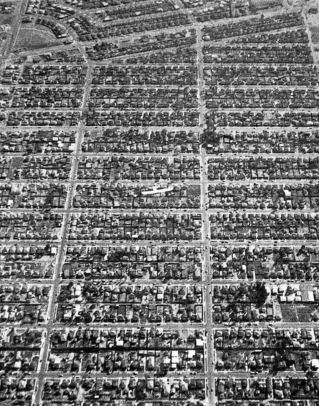 a 1963 suburb, from a birdseye view photograph
