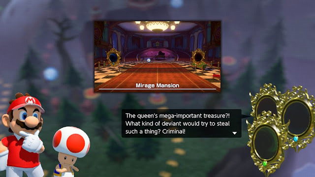 Mario Tennis Aces Mirage Mansion mirrors dialogue deviant criminal queen's treasure power stone