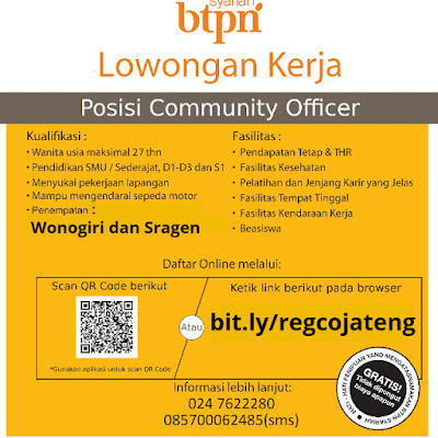 Lowongan Kerja Community Officer Di BTPN Syariah - Penempatan Wonogiri & Sragen