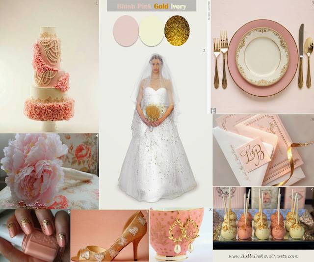 Pink, gold, ivory, wedding, inspiration board, engaged, wedding planning