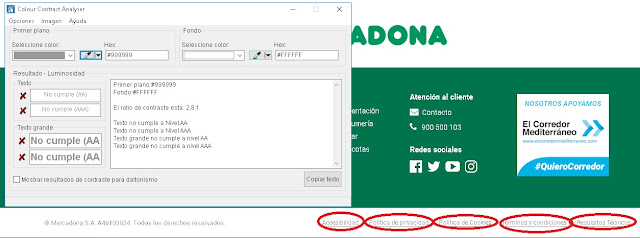 Análisis de contraste con colour contrast Analyser incumpliendo