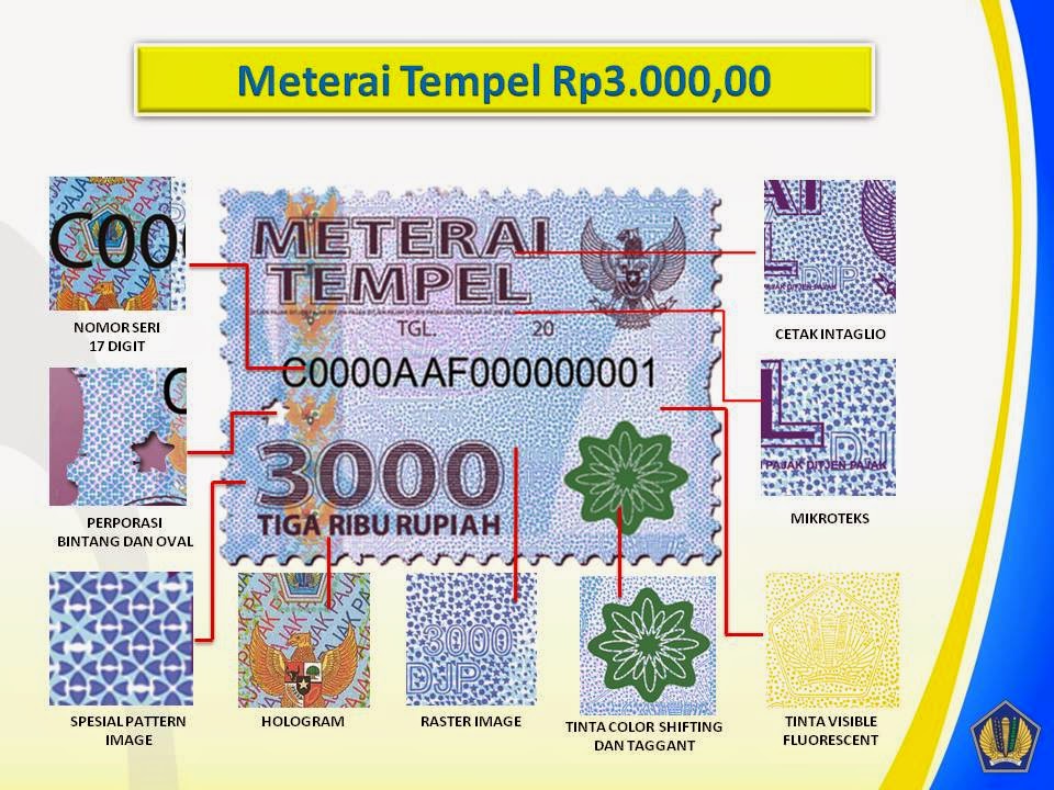 BENTUK UKURAN DAN WARNA METERAI TEMPEL TAHUN 2014 