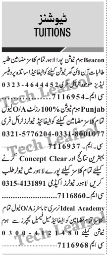 Latest Job Vacancies for Academy and Home Tutor in Lahore 2022