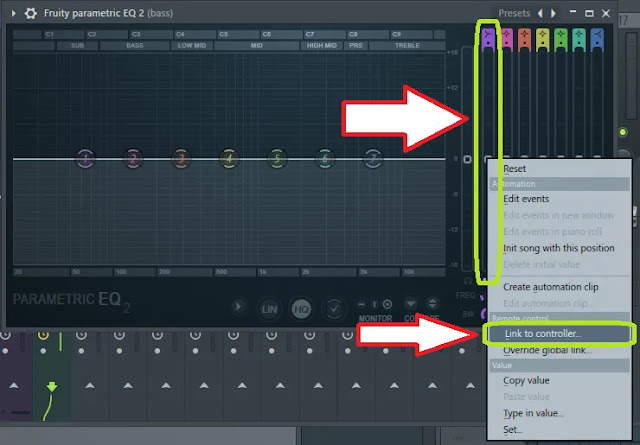 Изображение выбора пункта Link to controller в эквалайзере Parametric EQ2