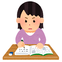 集中して勉強をする人のイラスト（女性）